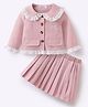Mark & Mia Cotton Full Sleeves Peter Pan Collar Top & Skirt Set With Bow Embriodery - Pink