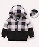 Mark & Mia Full Sleeves Front Open Hooded Winter Jacket With Checks- Black & White