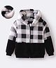 Mark & Mia Full Sleeves Front Open Hooded Winter Jacket With Checks - Black & White