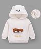 Mark & Mia Full Sleeves Hooded Sweatshirt With Pocket & Bear & Floral Applique - White