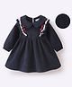 Mark & Mia Full Sleeves Peter Pan Collar Frock with Frill & Lace Detailing - Navy Blue