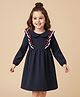 Mark & Mia Full Sleeves Peter Pan Collar Frock with Frill & Lace Detailing - Navy Blue