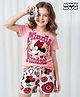 Pine Kids Disney Single Jersey Knit Half Sleeves Shorts Set with Minnie Mouse Graphics - Pink & White