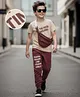 OLLINGTON ST. Cotton Half Sleeves Printed T-Shirt & Joggers Set With Sling Bag -Beige & Dark Brown