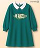 Honeyhap Premium 100% Cotton Looper Knit Winter Dress With Bio Finish & Text Print - Bayberry