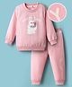 Mark & Mia Cotton Winter Wear Full Sleeves Sweatshirt & Lounge Pant Set with Text Print & Bunny Applique - Pink