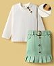 Mark & Mia Full Sleeves Top & Skirt Set & Belt With Frill Detailing - Light Green & White