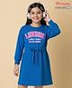 Honeyhap 100% Cotton Knit With Bio Finish Full Sleeves Winter Frock With Text Print - Indigo Bunting