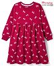 Honeyhap 100% Cotton Knit With Bio Finish Full Sleeves Winter Frock With Bow Print - Savvy Red