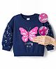 Babyhug Cotton Knit Full Sleeves Sweatshirt with Foil Print & Butterfly Reversible Sequin Detailing - Navy Blue