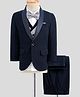 Robo Fry Cotton Woven Full Sleeves Solid 4 Piece Party Suit With Bow - Navy Blue