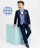 Robo Fry Cotton Woven Full Sleeves Check 4 Piece Party Suit With Bow - Navy Blue