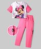 Ollington St. Disney Single Jersey Knit Drop Shoulder Half Sleeves Oversized T-Shirt & Trouser Set with Minnie Mouse Graphics - Pink