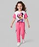 Ollington St. Disney Single Jersey Knit Drop Shoulder Half Sleeves Oversized T-Shirt & Trouser Set with Minnie Mouse Graphics - Pink