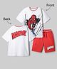 Ollington St. Marvel Single Jersey Knit Half Sleeves Drop Shoulder Oversized T-Shirt & Shorts Set with Spider Man Front & Back Graphics - Red & White