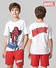 Ollington St. Marvel Single Jersey Knit Half Sleeves Drop Shoulder Oversized T-Shirt & Shorts Set with Spider Man Front & Back Graphics - Red & White