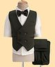 Robo Fry Cotton Woven Full Sleeves Solid 3 Piece Party Suit With Bow - Dark Green & White