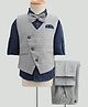 Robo Fry Cotton Woven Full Sleeves 3 Piece Solid Party Suit With Bow - Navy Blue