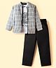 Robo Fry Cotton Knit Party T-Shirt & Pant Set with Checkered Full Sleeves Jacket - Grey