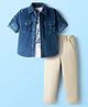 Robo Fry Cotton Knit Full Sleeves Shirt & Trouser With Printed Inner Tee - Blue