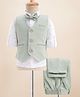 Robo Fry Cotton Woven Full Sleeves Three Piece Party Suit Set & Bow - Light Grey & White