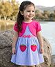 Babyhug Cotton Woven Frock & Half Sleeves Shrug With Strawberry Patch & Bow Applique - White & Dark Pink