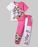 Ollington St. Disney Single Jersey Knit Half Sleeves T-Shirt and Full Length Bottom with Minnie and Friends Graphics  and Pocket Detailing - White & Dark Pink
