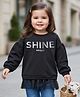 Babyhug Cotton Knit Full Sleeves Sweatshirt with Text Foil Print & Frill Detailing - Black