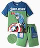 Ollington St. Marvel Single Jersey Knit Half Sleeves Drop Shoulder Oversized Cut & Sew T-Shirt & Shorts Set with Captain America Front & Back Graphics - Green
