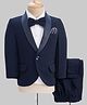 Robo Fry Cotton Woven Full Sleeves Solid 3 Piece Party Suit With Bow - Navy Blue & White