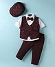 Robo Fry Cotton Woven Full Sleeves Printed 3 Piece Party Suit with Bow & Cap - Wine