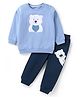 Mark & Mia Terry Knit Full Sleeves Winter Wear Sweatshirt & Lounge Pant Set With Polar Bear Patch Detailing - Navy & Light Blue