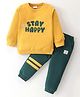Mark & Mia Terry Knit Full Sleeves Winter Wear Sweatshirt & Lounge Pant Set With Text Patch Detailing - Mustard