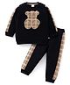 Mark & Mia Terry Knit Full Sleeves Sweatshirt & Lounge Pant with Cut & Sew Bear Patch & Check Detailing - Black