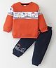 Mark & Mia Terry Knit Full Sleeves Cut & Sew Winter Wear Suit With Train Print - Orange