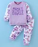 Mark & Mia Terry Knit Full Sleeves Sweatshirt & Lounge Pant with Text & Floral Print - Lilac & White