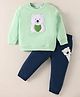 Mark & Mia Terry Knit Full Sleeves Winter Wear Sweatshirt & Lounge Pant Set With Polar Bear Patch Detailing - Navy Blue & Light Green