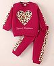 Mark & Mia Terry Knit Full Sleeves Sweatshirt & Lounge Pant Set with Text Print & Heart Patch - Maroon