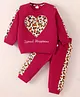 Mark & Mia Terry Knit Full Sleeves Sweatshirt & Lounge Pant Set with Text Print & Heart Patch - Maroon