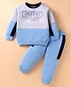 Mark & Mia Terry Knit Full Sleeves Cut & Sew Winter Wear Sweatshirt & Lounge Pant Set with Text Graphic - Light Blue