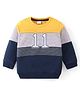 Mark & Mia Looper Knit Full Sleeves Cut & Sew Striped Sweatshirt With Number Patch - Multicolor