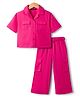 Pine Kids Cotton Sleeves Knit Half Sleeves Solid Color Shirt Style Top and Pant Set with Belt - Dark Pink