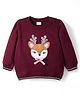 Babyhug Cotton Knit Full Sleeves Sweatshirt With Animal Embroidery & Sequin Detailing - Wine