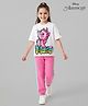 Ollington St. Disney Single Jersey Knit Drop Shoulder Half Sleeves Oversized T-Shirt & Lounge Pant Set with Marie Graphics & Badge Detailing - Pink & White