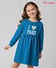 Honeyhap 100% Cotton Knit With Bio Finish Full Sleeves Winter Frock With Text Print - Sailor Blue