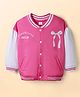 Babyhug Cotton Knit Drop Shoulder Full Sleeves Bomber Jacket with Bow Graphics - Pink
