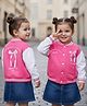Babyhug Cotton Knit Drop Shoulder Full Sleeves Bomber Jacket with Bow Graphics - Pink