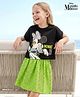 Ollington St. Disney Single Jersey Knit Half Sleeves Crop T-Shirt & Pleated Skirt with Minnie Mouse Graphics - Black & Light Green
