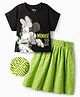 Ollington St. Disney Single Jersey Knit Half Sleeves Crop T-Shirt & Pleated Skirt with Minnie Mouse Graphics - Black & Light Green