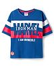Honeyhap Marvel Terry Knit Oversize Drop Shoulder Half Sleeves T-Shirt with Iron Man Graphic - Blue